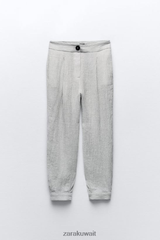 Zara بنطال كتان مدبب بتأثير التجاعيد نحيف مارل رمادي ملابس 6L6LL8913