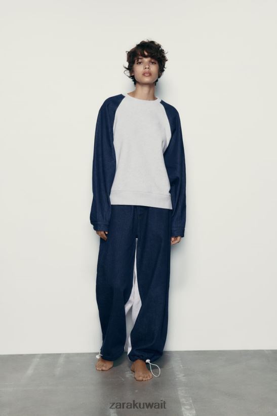 Zara مزيج من الدنيم البلوز نحيف رمادي/أزرق ملابس 6L6LL8917