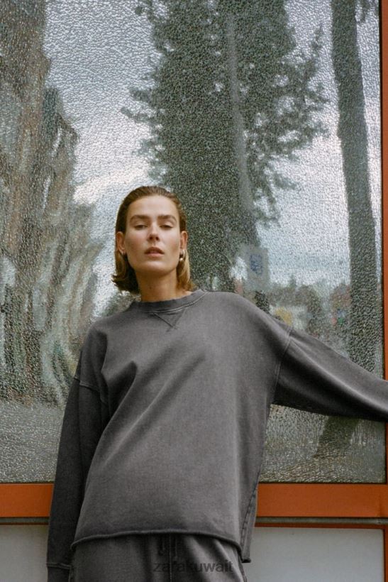 Zara سترة ذات تأثير مغسول من القطيفة نحيف ازرق رمادي ملابس 6L6LL8928