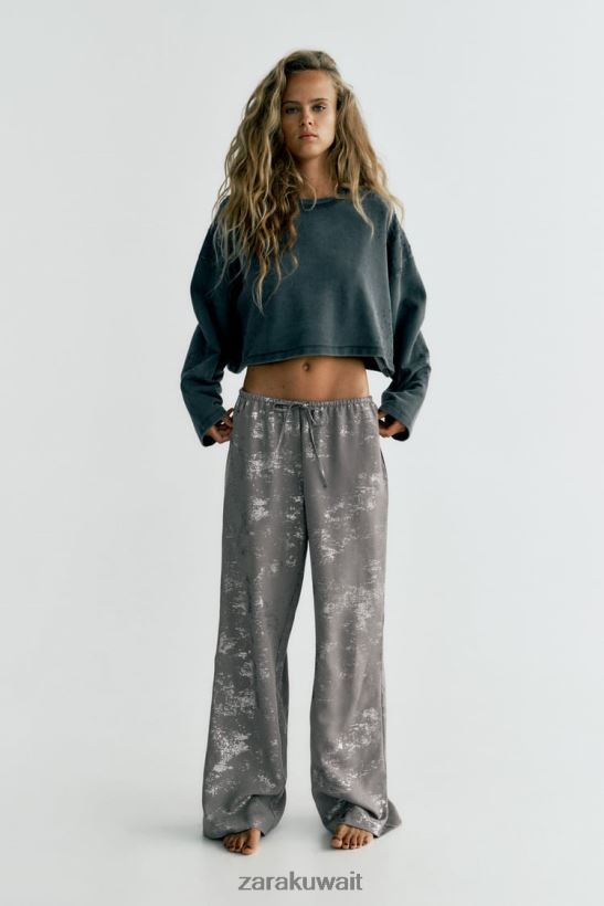 Zara السراويل المطبوعة احباط نحيف الرمادي الداكن ملابس 6L6LL8937