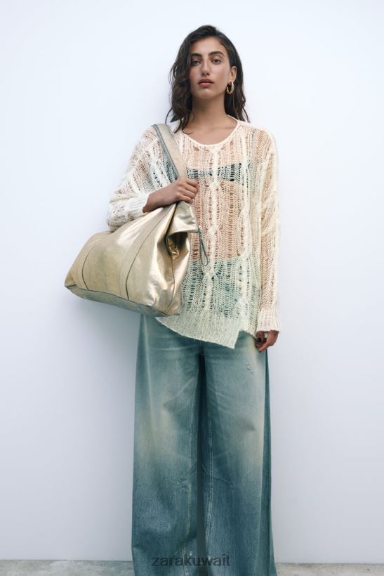 Zara حقيبة قماش معدنية نحيف ذهبي مُكَمِّلات 6L6LL8940