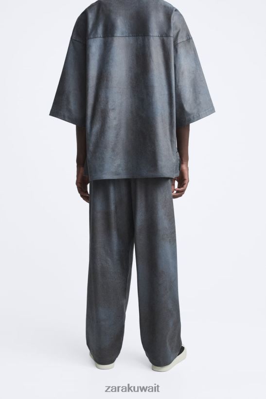 Zara بنطال من جلد الغزال الصناعي المغسول رجال رمادي ملابس 6L6LL8949