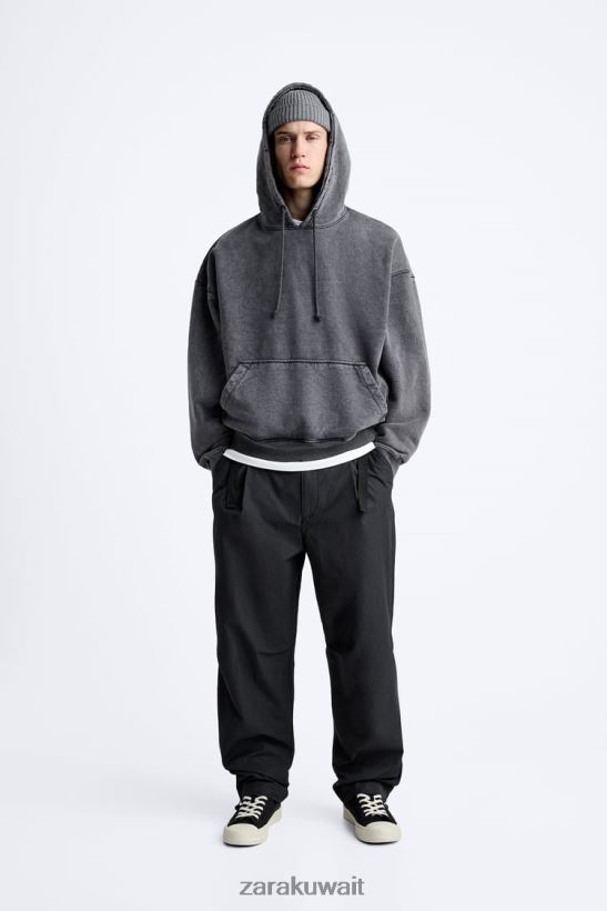 Zara بنطال تقني بحزام رجال أسود ملابس 6L6LL8952