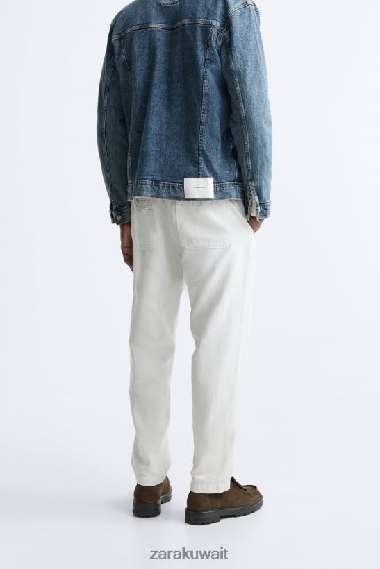 Zara القطن - السراويل الكتان رجال رمادي لؤلؤي ملابس 6L6LL8960