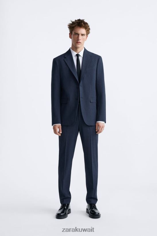 Zara السراويل دعوى منقوشة رجال مزرق ملابس 6L6LL8967