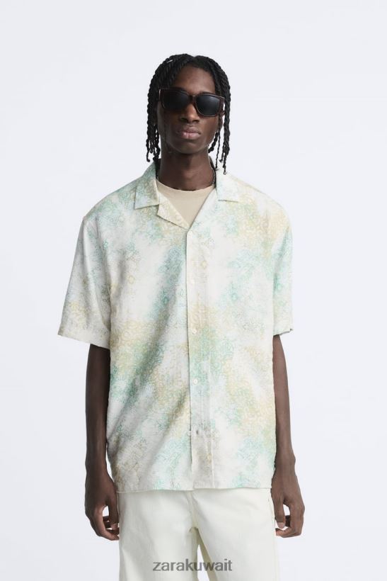 Zara قميص طباعة مجردة رجال مخضر ملابس 6L6LL8973