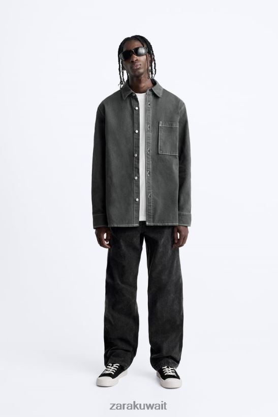 Zara قميص بخياطة متباينة رجال الرمادي الداكن ملابس 6L6LL8976