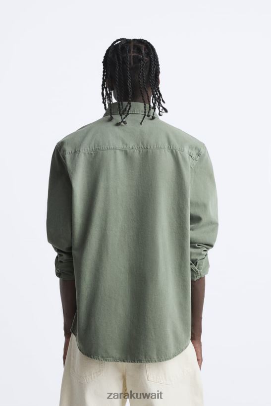 Zara قميص الدنيم رجال الكاكي ملابس 6L6LL8980
