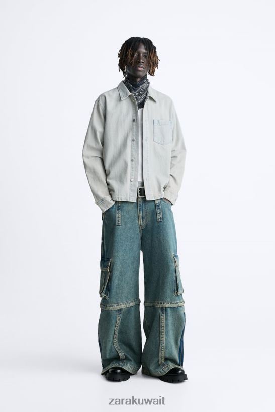 Zara قميص الدنيم المصبوغ رجال أزرق ملابس 6L6LL8981