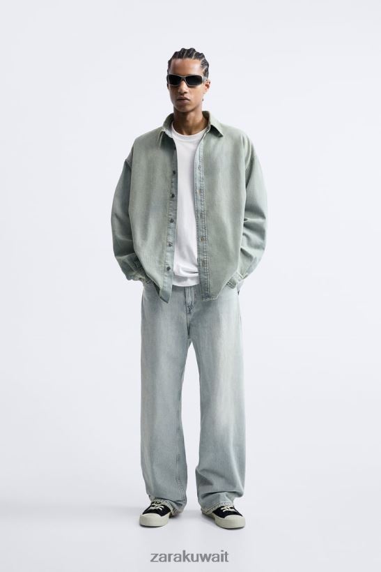 Zara قميص جينز بقصة مريحة رجال الحبر الأزرق ملابس 6L6LL8982