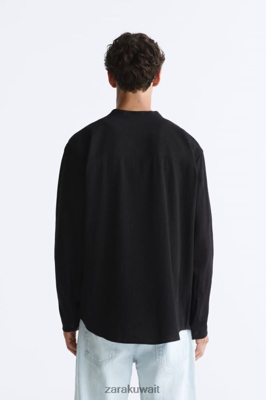 Zara قطن - قميص فيسكوز رجال أسود ملابس 6L6LL8986