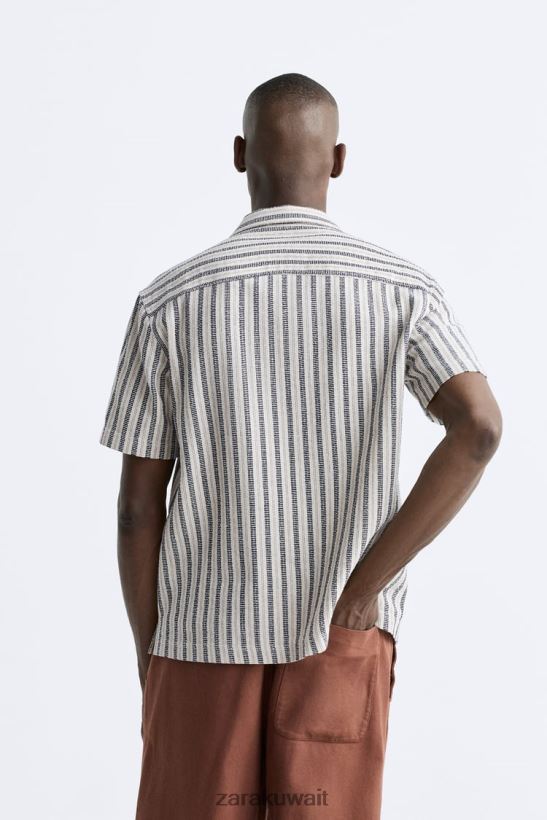 Zara قميص جاكار مخطط رجال الأزرق الداكن ملابس 6L6LL8990