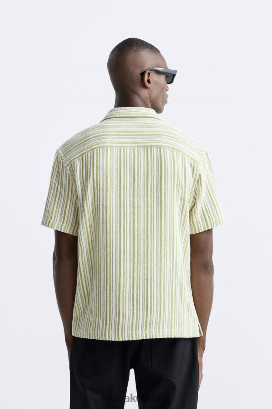 Zara قميص جاكار مخطط رجال ليمون اخضر ملابس 6L6LL8991