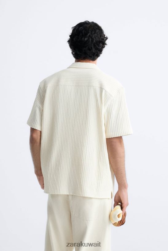 Zara قميص جاكار مخطط رجال بيج فاتح ملابس 6L6LL8992