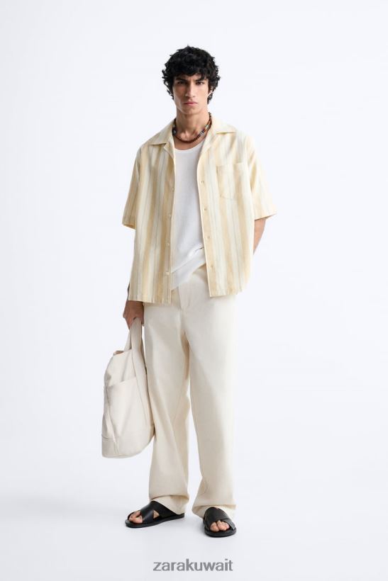 Zara قميص جاكار مخطط رجال أصفر ملابس 6L6LL8993