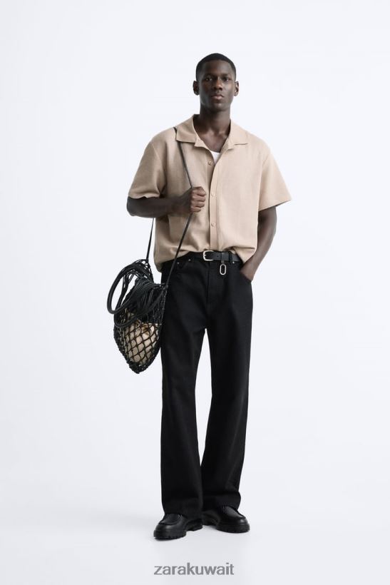 Zara قميص منظم رجال البني الفاتح ملابس 6L6LL8994