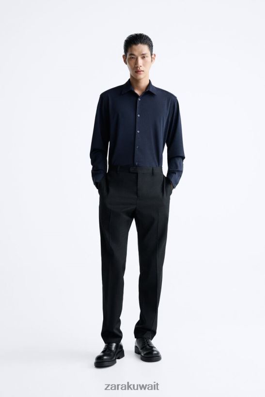 Zara قميص مطاطي رجال الأزرق الداكن ملابس 6L6LL8997