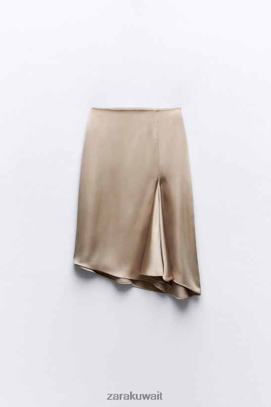 Zara تنورة بتأثير الساتان بتصميم صورة ظلية على شكل حرف A نحيف بيج/وردي ملابس 6L6LL8631