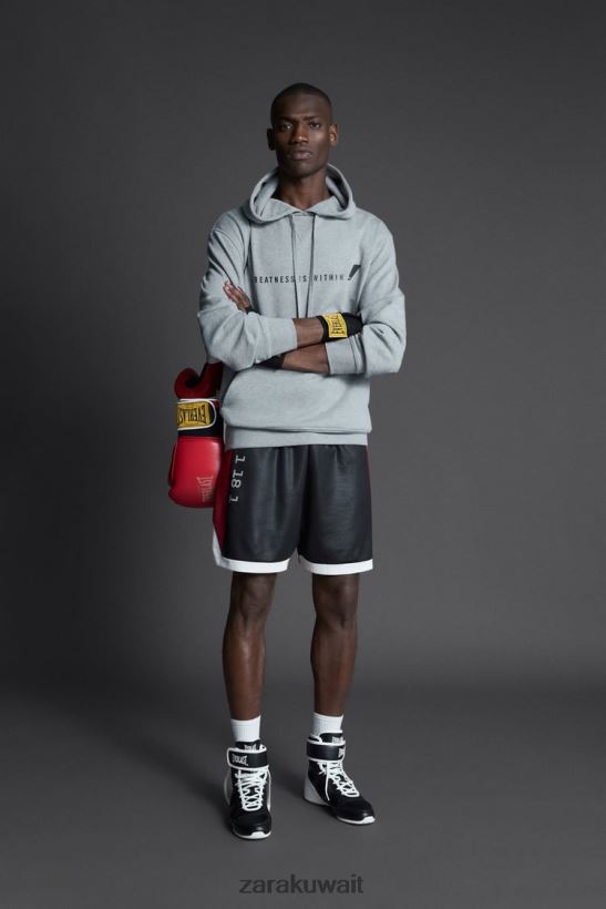 Zara سترة هوديي Everlast رجال مارل رمادي ملابس 6L6LL81047