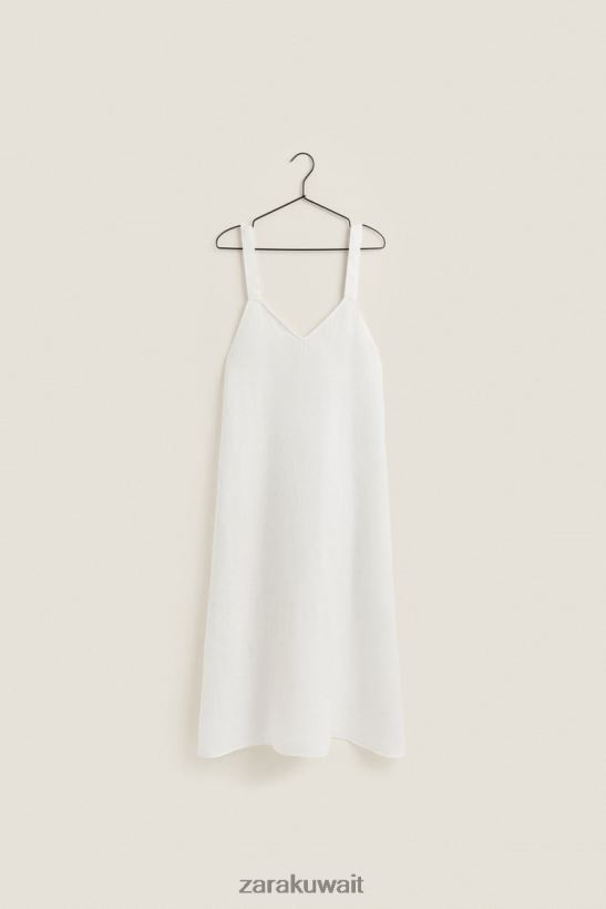 Zara ثوب النوم الكتان Strappy نحيف بيج فاتح ملابس 6L6LL81817