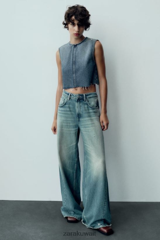 Zara جينز TRF منخفض الارتفاع وواسع الساق نحيف أزرق ملابس 6L6LL8503