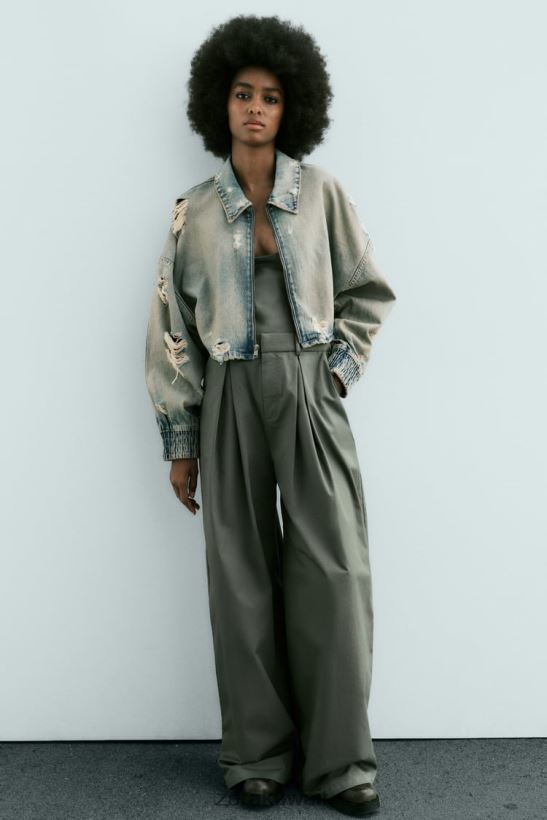 Zara سترة جينز ممزقة من TRF نحيف أزرق ملابس 6L6LL851