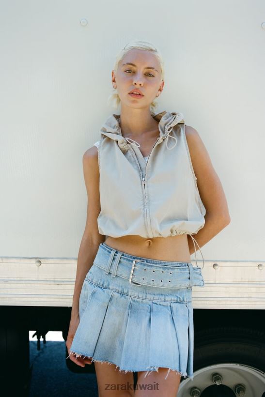 Zara تنورة جينز TRF مطوية نحيف أزرق فاتح ملابس 6L6LL8683