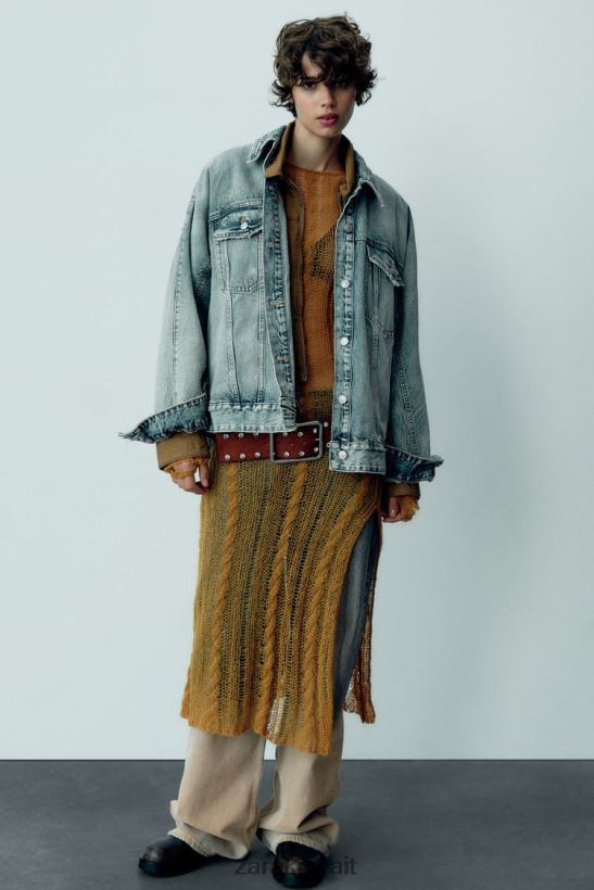 Zara سترة الدنيم كبيرة الحجم من TRF نحيف أزرق فاتح ملابس 6L6LL891