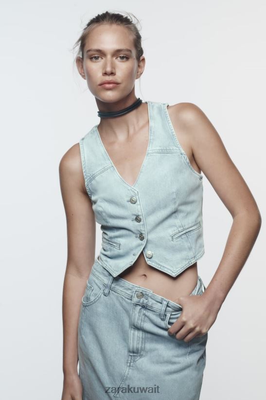 Zara سترة جينز Z1975 قصيرة نحيف رمادي ملابس 6L6LL8205