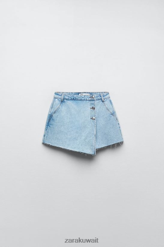 Zara تنورة Z1975 ملفوفة بأزرار نحيف أزرق فاتح ملابس 6L6LL8534