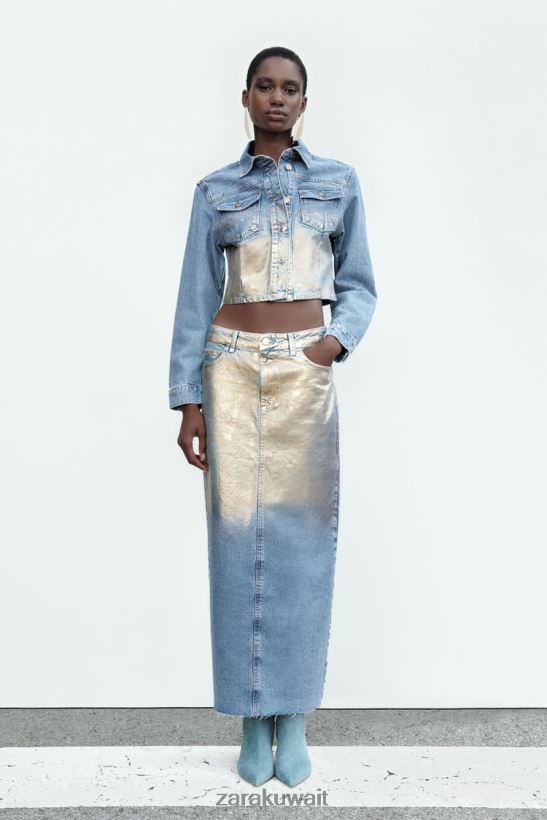 Zara سترة Z1975 من الدينيم المعدني نحيف منتصف الأزرق ملابس 6L6LL871