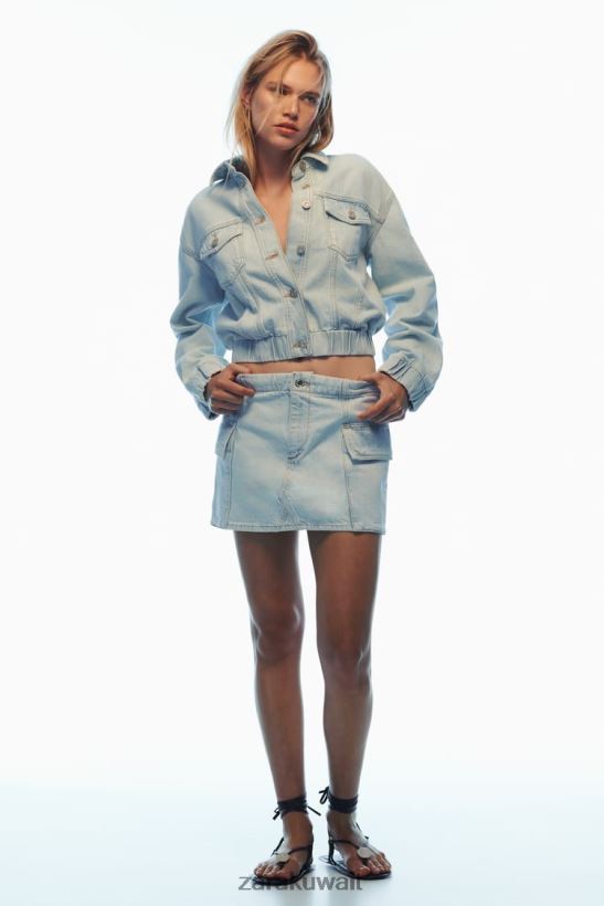 Zara تنورة Z1975 من قماش الدنيم نحيف أزرق فاتح ملابس 6L6LL8721