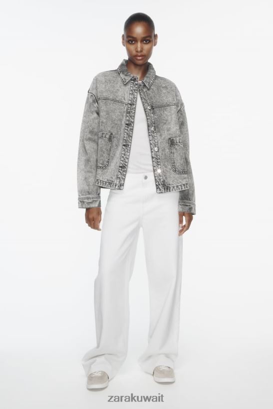 Zara سترة جينز Z1975 بجيب نحيف رمادي ملابس 6L6LL873