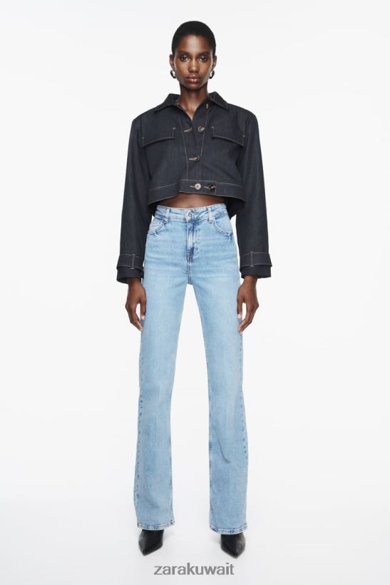 Zara جينز فلير عالي الخصر Z1975 نحيف أزرق فاتح ملابس 6L6LL8869