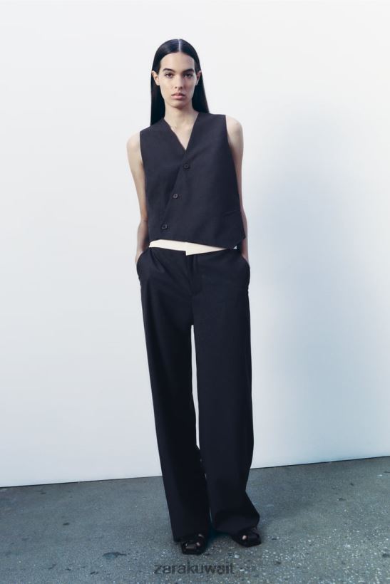 Zara مجموعة ZW سترة غير متماثلة نحيف الأزرق الداكن ملابس 6L6LL8188