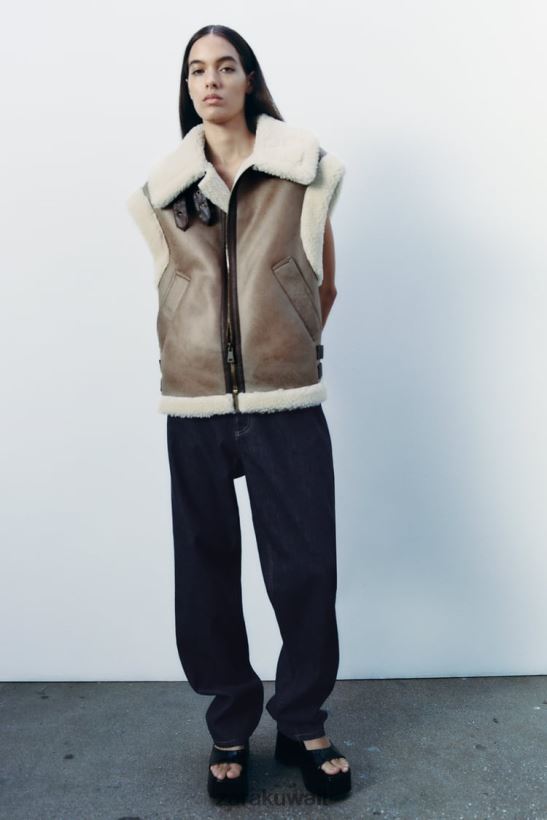 Zara مجموعة ZW سترة ذات وجهين نحيف بني/رمادي داكن ملابس 6L6LL8190