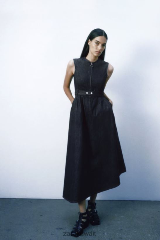 Zara فستان جينز غير متماثل من مجموعة ZW نحيف أزرق ملابس 6L6LL8239