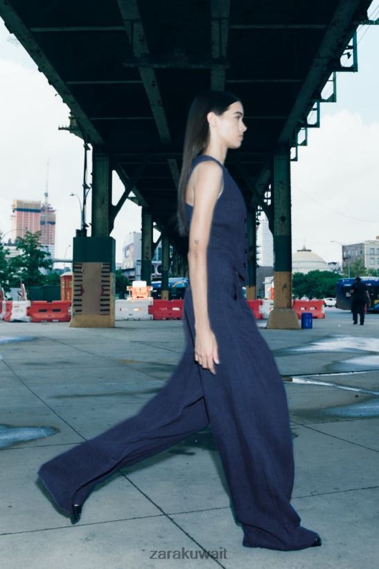 Zara مجموعة ZW سراويل واسعة الساق بسيطة نحيف النيلي ملابس 6L6LL8482