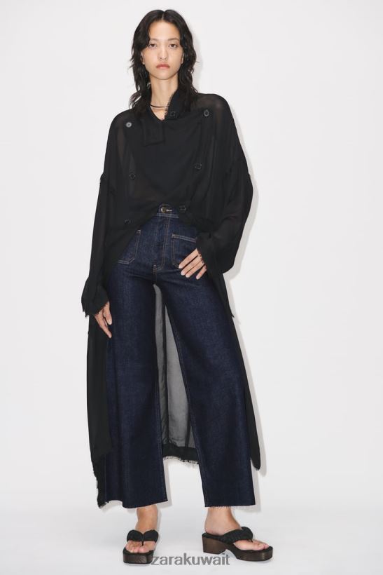 Zara ZW Marine جينز بجيب مستقيم مرتفع الارتفاع نحيف أزرق ملابس 6L6LL8517