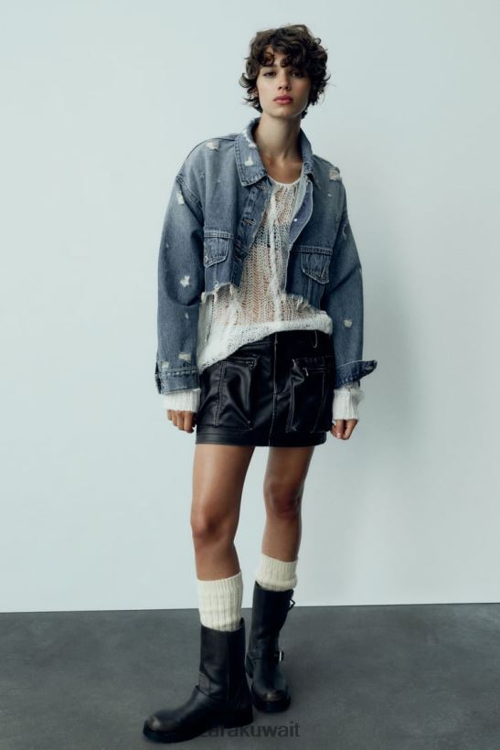 Zara سترة الدنيم المحاصيل trf نحيف أزرق ملابس 6L6LL850