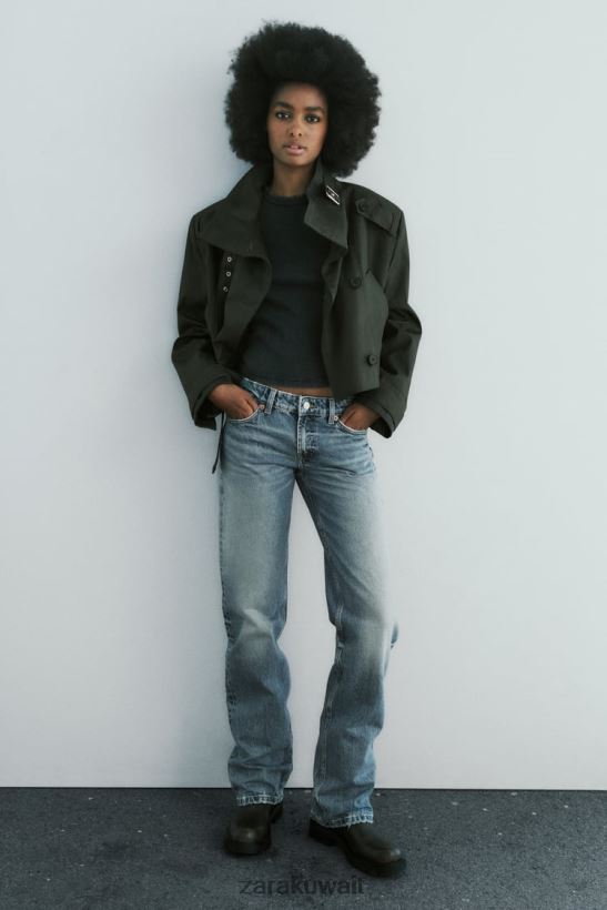 Zara trf جينز بقصة مستقيمة وخصر منخفض نحيف أزرق ملابس 6L6LL8510