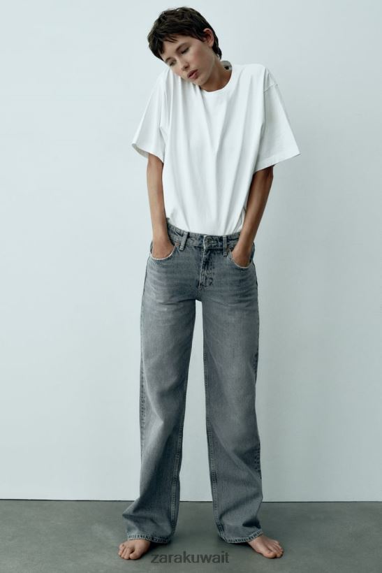 Zara جينز trf متوسط ​​الارتفاع واسع الساق بطول كامل نحيف أزرق ملابس 6L6LL8867