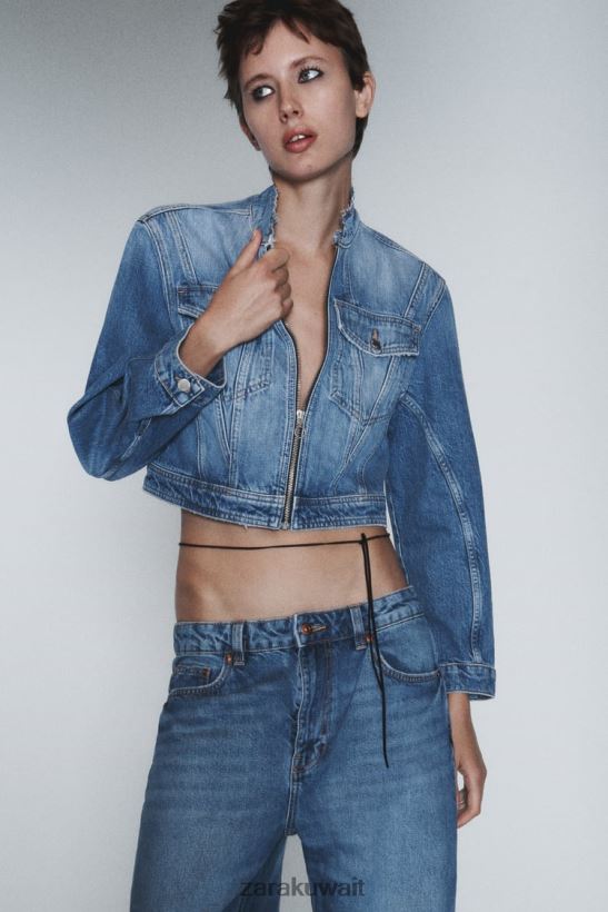 Zara جاكيت جينز قصير من تصميم z1975 نحيف منتصف الأزرق ملابس 6L6LL8124
