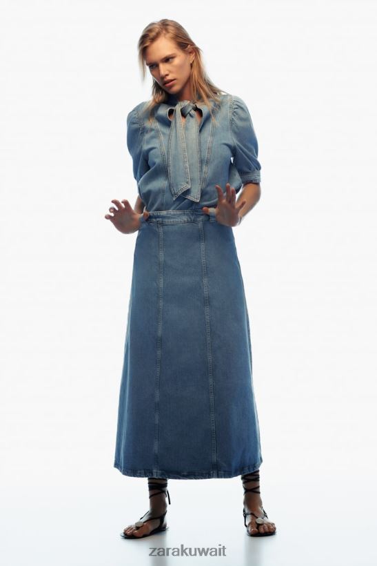 Zara بلوزة جينز مربوطة z1975 نحيف منتصف الأزرق ملابس 6L6LL8366
