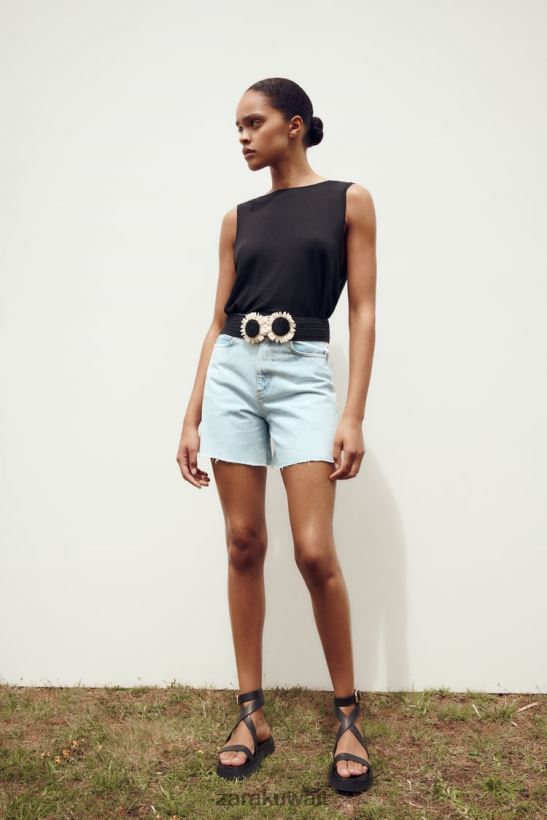 Zara z1975 شورت عالي الارتفاع نحيف أزرق فاتح ملابس 6L6LL8611