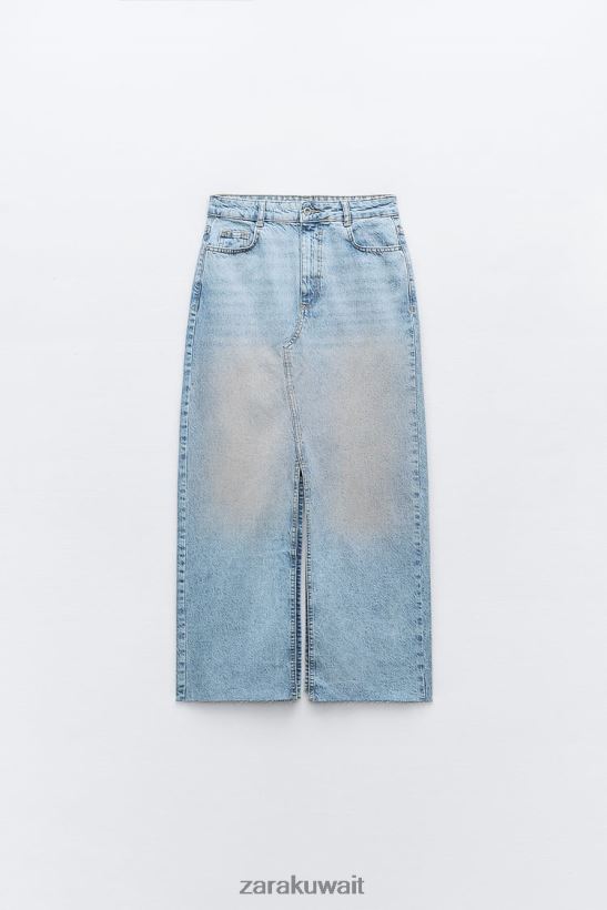 Zara تنورة جينز بفتحة مغسولة من تصميم z1975 نحيف لون القرنفل ملابس 6L6LL8632