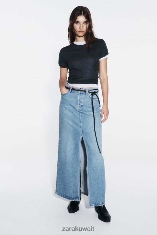 Zara تنورة جينز ميدي z1975 نحيف منتصف الأزرق ملابس 6L6LL8640