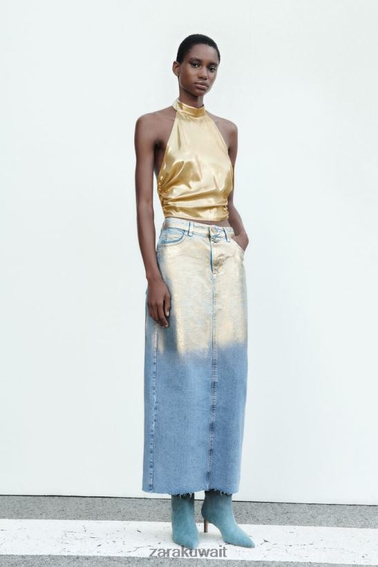 Zara تنورة جينز z1975 معدنية نحيف منتصف الأزرق ملابس 6L6LL8682