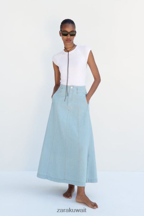 Zara تنورة جينز z1975 نحيف منتصف الأزرق ملابس 6L6LL8691