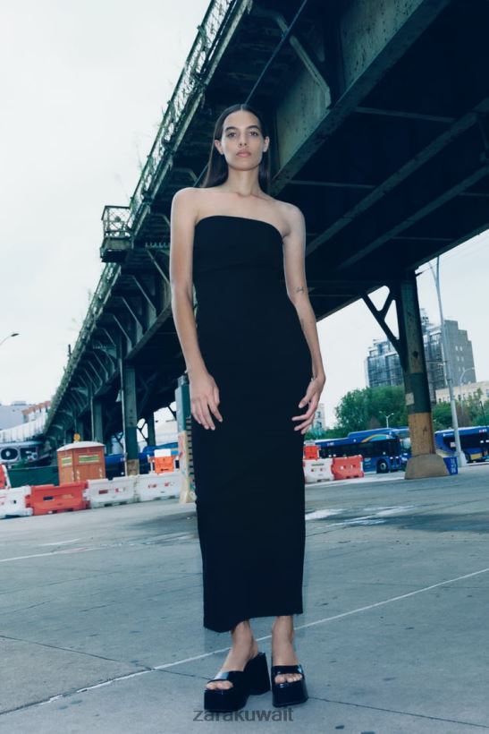 Zara فستان جينز بدون حمالات من zw نحيف أسود ملابس 6L6LL8237